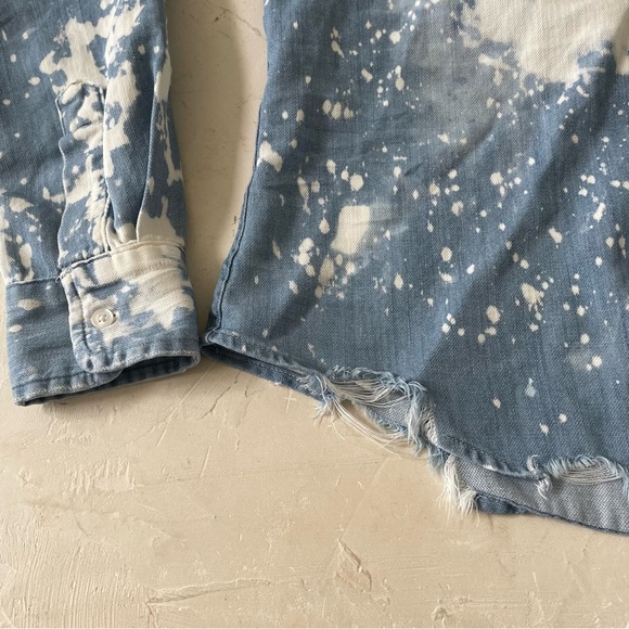 FRANK & EILEEN  Eileen Bleach Splatter Denim Button-Up Shirt Splatter Size XS - Picture 9 of 12